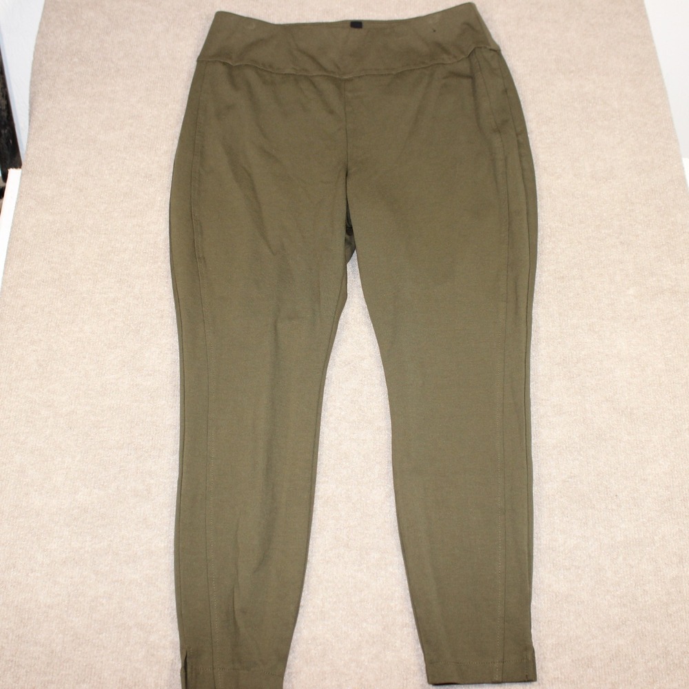 Dear Scarlett Olive Green Pull On Slim Leg Pants Plus Size 1X Stretch Ankle Slit